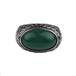 Green Quartz High Profile Sterling Silver Ring Size 8.5